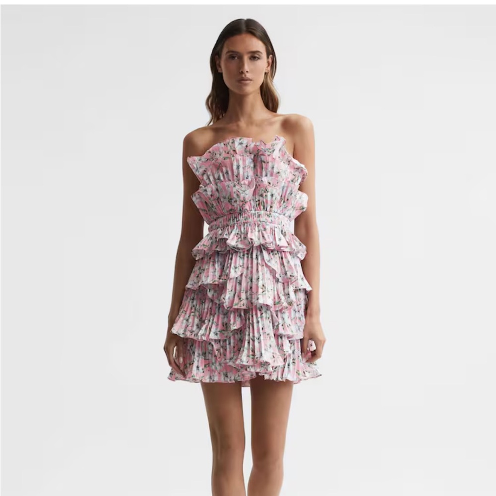 NWT Amur reed pleated strapless shell mini dress in rosewater posey